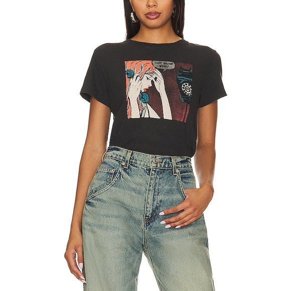 Re/Done Tops - Re/Done 'Just Send Wine' Classic Black Tee  Size S